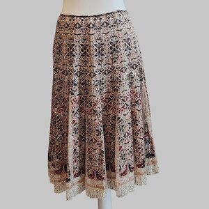 Printed Silk Skirt With Lace Trim | Size 10